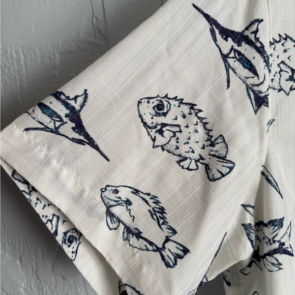 Caribbean White and Black Casual Button Down Shirt with Nautical Fish Pattern - Picture 2 of 15